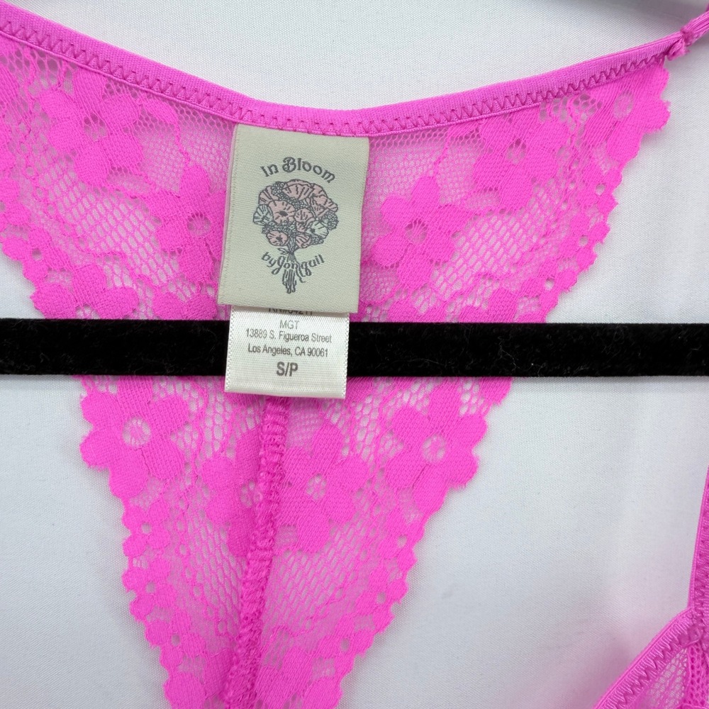 In Bloom by Jonquil Hot Pink Floral Lace Babydoll Chemise Racerback Small - Picture 5 of 5